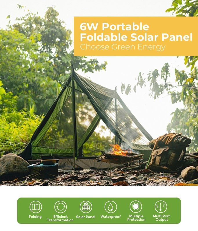 156.75mmx156.75mm Zellgröße 6W Solaranlage Portable und faltbar für Outdoor-Camping